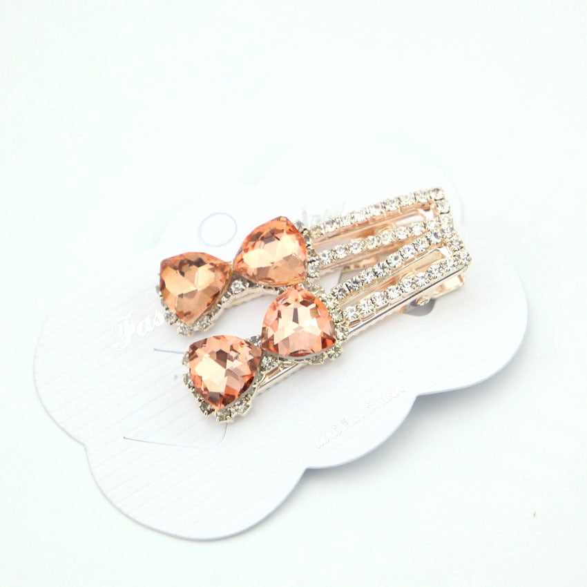 Crystal Bow Sparkle Hairpin: Korean Retro Zircon Word Edge Clip