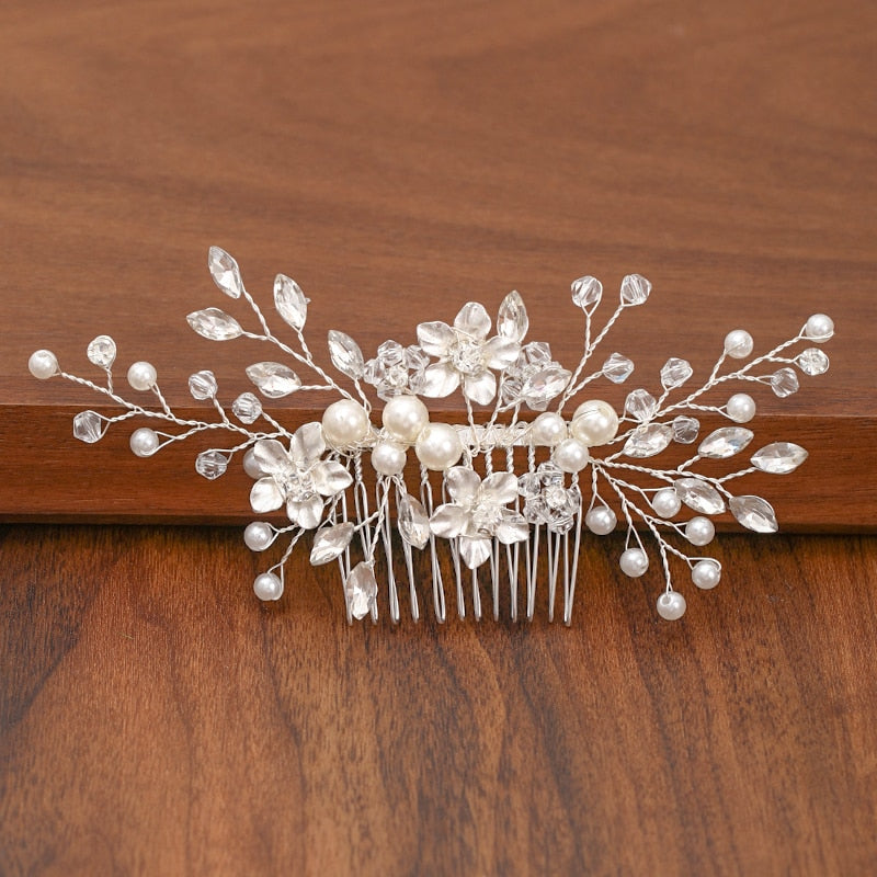 Shimmering Silver Pearl and Rhinestone Hair Combs. Wedding bridal hair combs. Wedding bridal hair accessory.