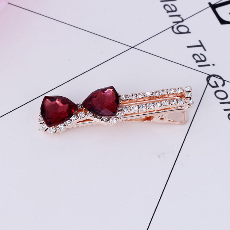 Crystal Bow Sparkle Hairpin: Korean Retro Zircon Word Edge Clip