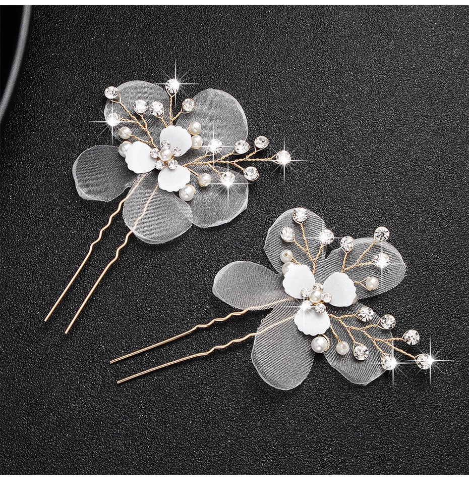 Crystal Blossom Hairpins - Handmade Wedding Hair Accessories