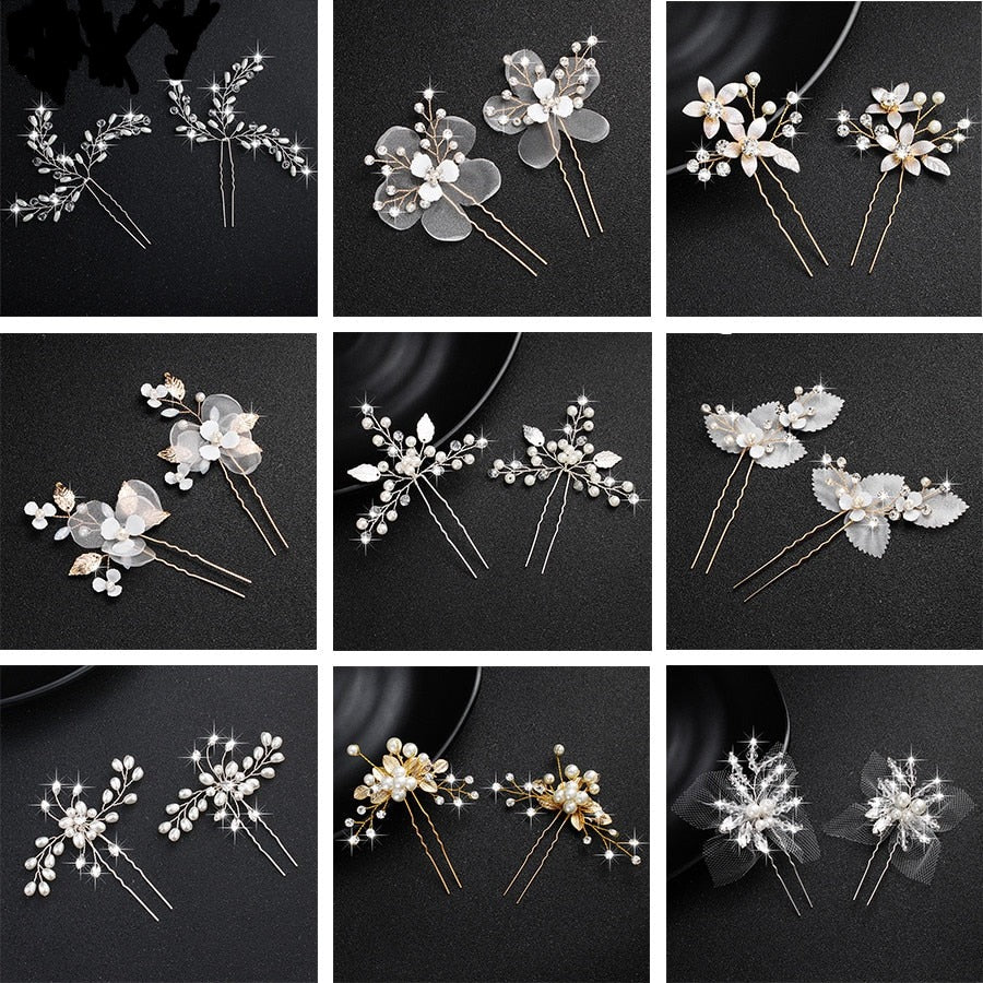 Crystal Blossom Hairpins - Handmade Wedding Hair Accessories