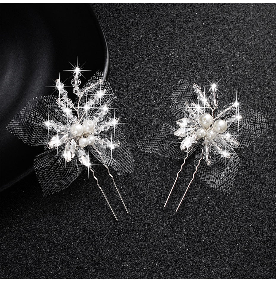 Crystal Blossom Hairpins - Handmade Wedding Hair Accessories