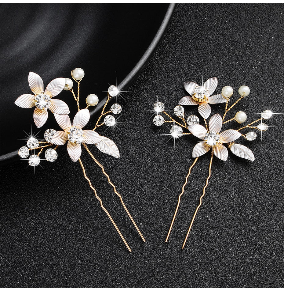 Crystal Blossom Hairpins - Handmade Wedding Hair Accessories