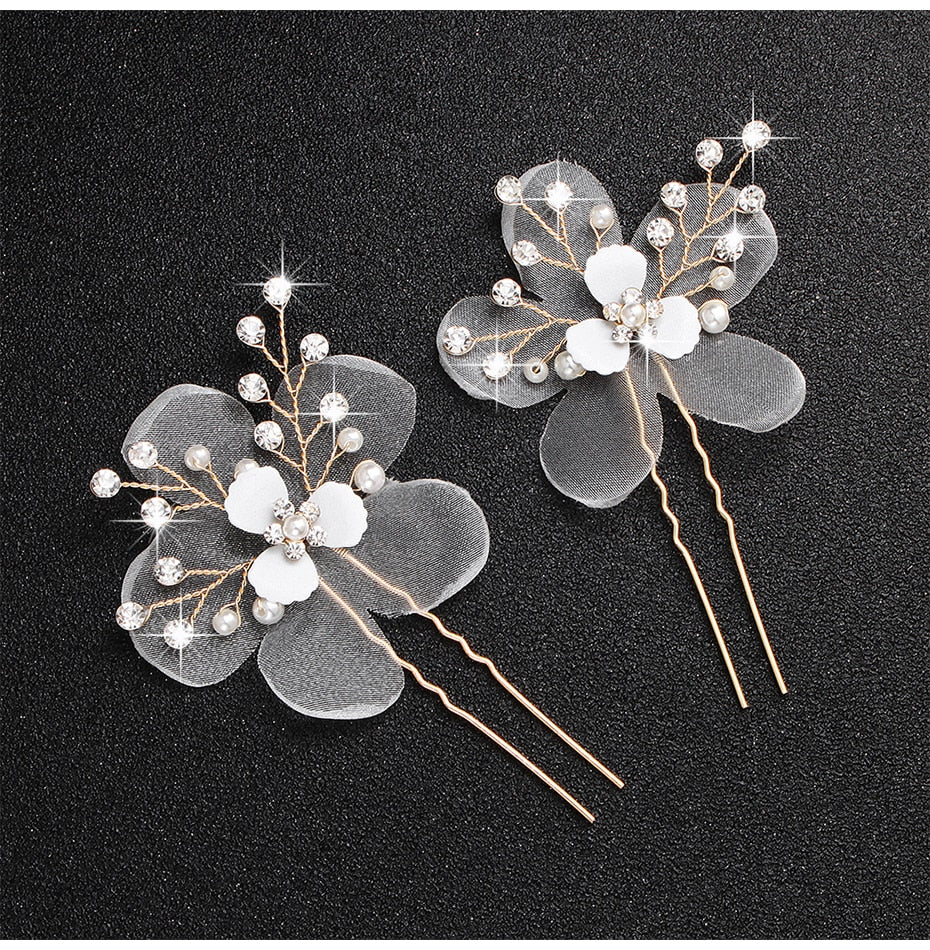 Crystal Blossom Hairpins - Handmade Wedding Hair Accessories