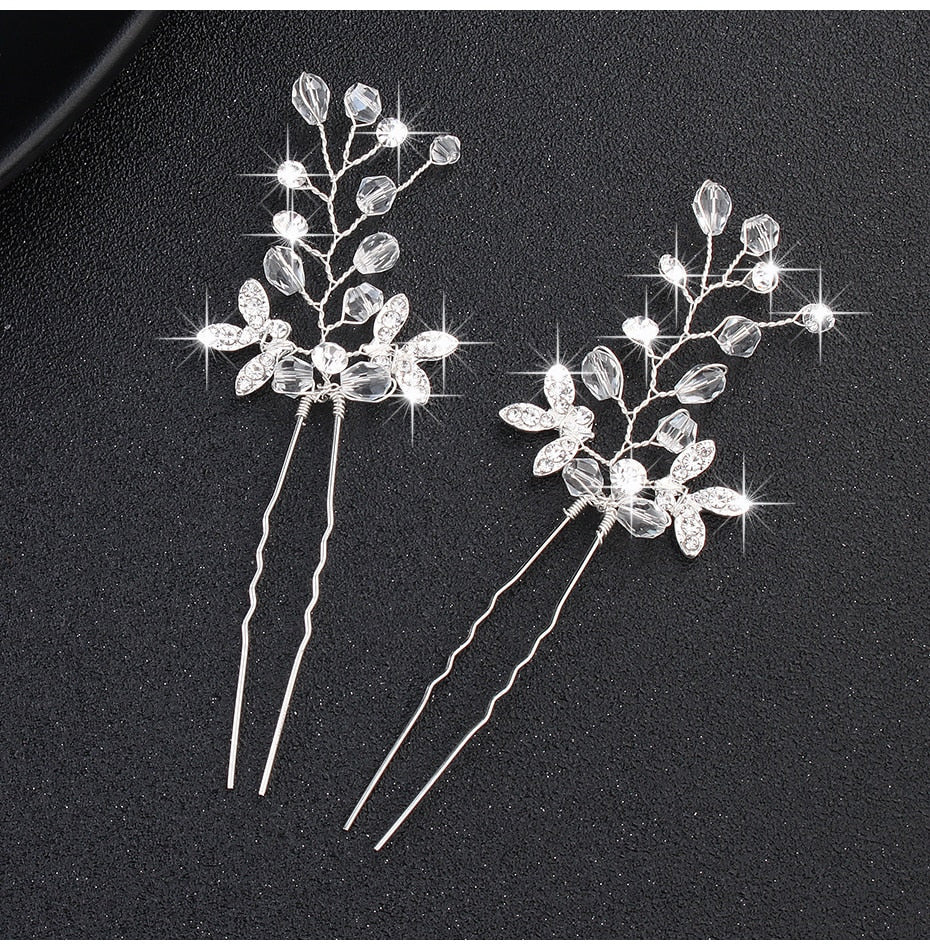 Crystal Blossom Hairpins - Handmade Wedding Hair Accessories