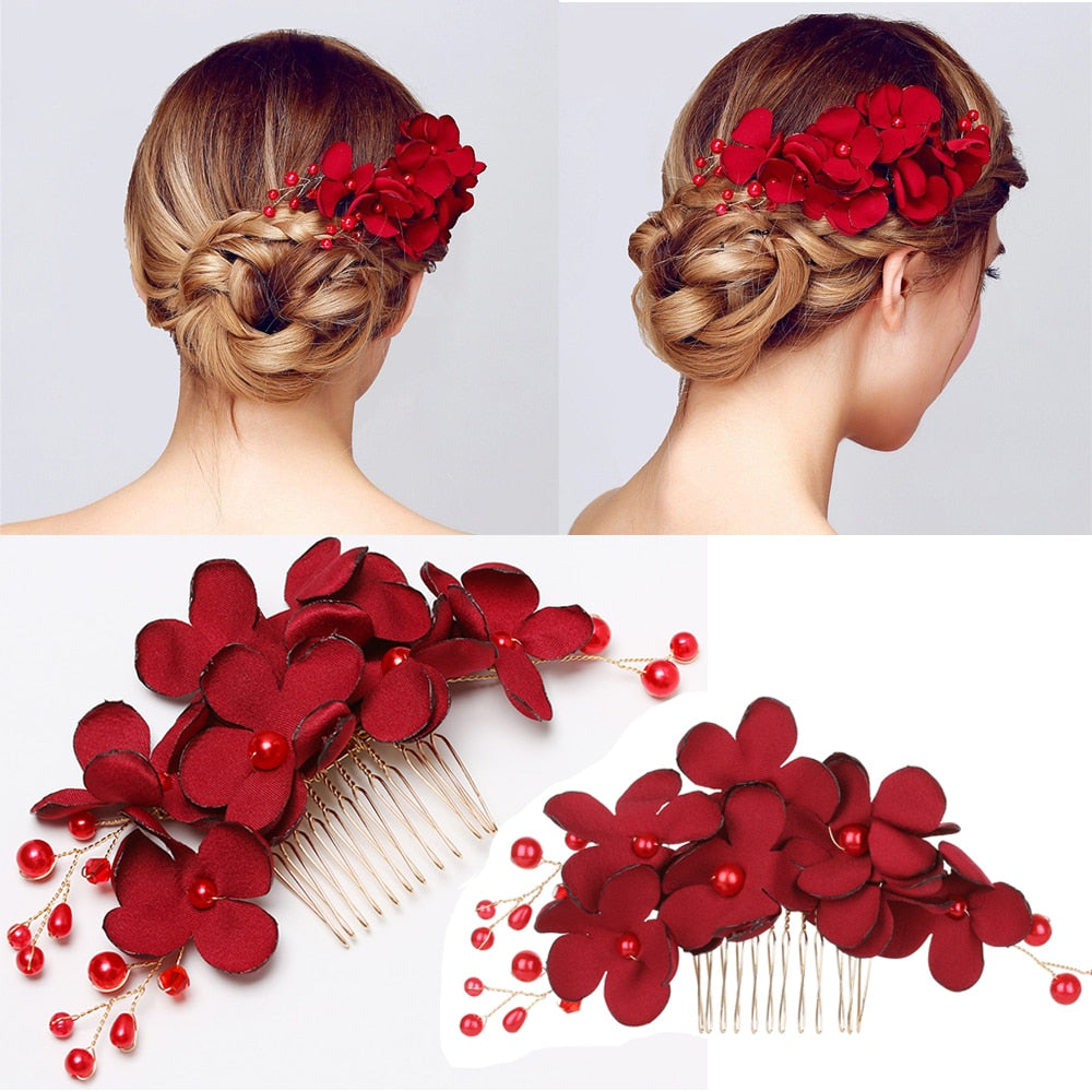 Scarlet Bloom Hair Comb - Crystal Bridal Hairpin for Wedding and Parties, Hairband for Your Special Day. Bridal Wedding hair accessory. Bridal hair Accessory. Wedding bridal hair combs. Hair accessories for brides. Hair accessories in USA. Bride accessories in USA. Bridal hair accessories in USA. Kids hair accessories in USA. Girls hair accessories. Hair products. Beautiful hair accessories.