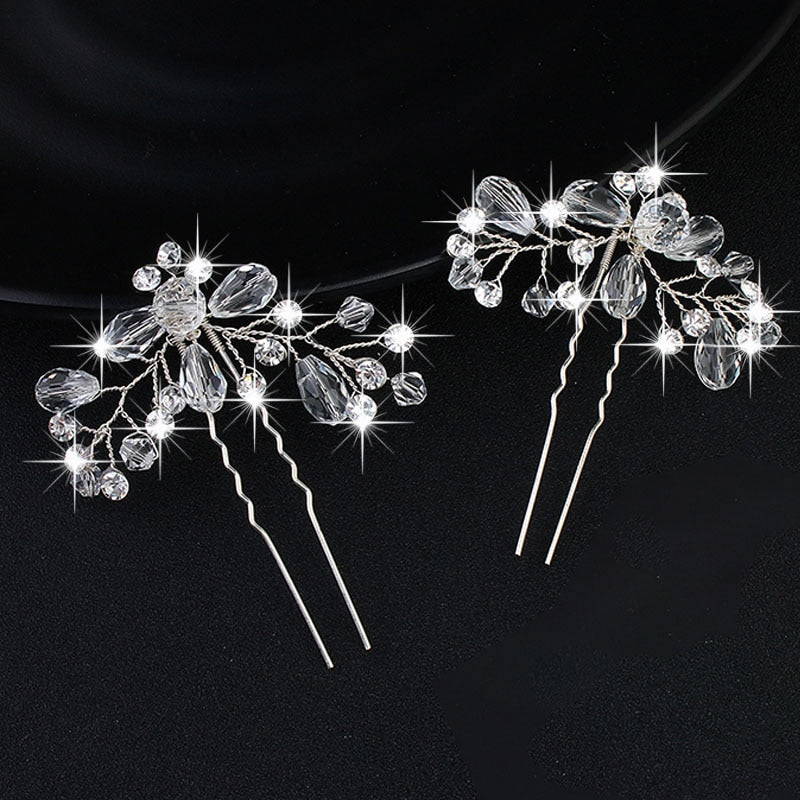 Crystal Blossom Hairpins - Handmade Wedding Hair Accessories