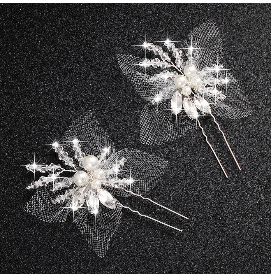 Crystal Blossom Hairpins - Handmade Wedding Hair Accessories