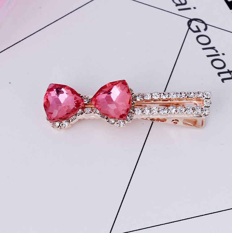 Crystal Bow Sparkle Hairpin: Korean Retro Zircon Word Edge Clip