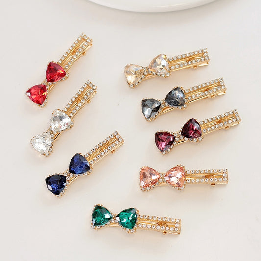 Crystal Bow Sparkle Hairpin: Korean Retro Zircon Word Edge Clip