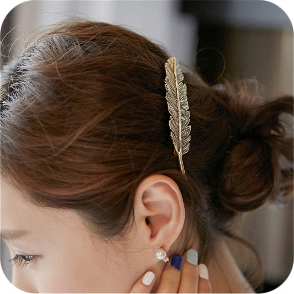 Feather Leaf Barrette: Vintage Alloy Hair Clip for Women. Hair accessories in USA. Bride accessories in USA. Bridal hair accessories in USA. Kids hair accessories in USA. Girls hair accessories. Hair products. Beautiful hair accessories.