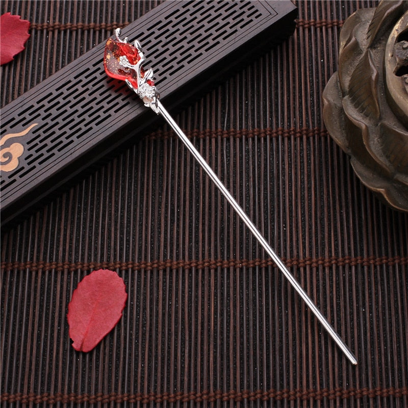 Elegant Glazed Metal Hair Stick - Vintage Chinese Style. Hair accessories in USA. Bride accessories in USA. Bridal hair accessories in USA. Kids hair accessories in USA. Girls hair accessories. Hair products. Beautiful hair accessories.