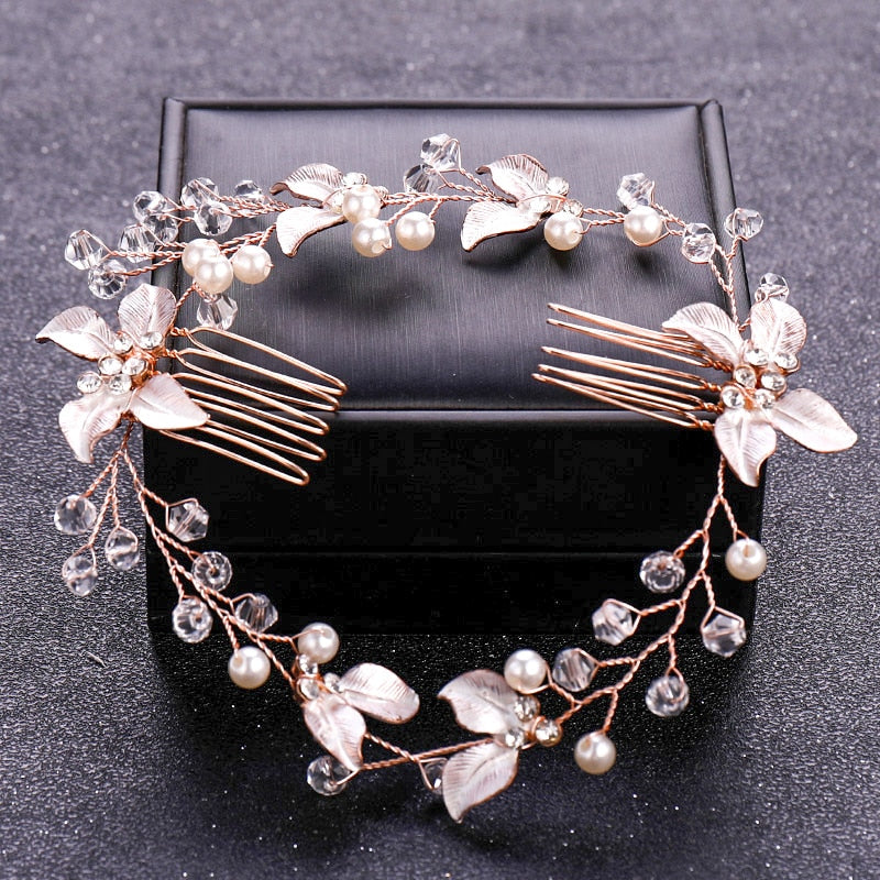 Blossoming Elegance Rose Gold Color Crystal Pearl. Hair accessories for brides.. Hair accessories in USA. Bride accessories in USA. Bridal hair accessories in USA. Kids hair accessories in USA. Girls hair accessories. Hair products. Beautiful hair accessories.