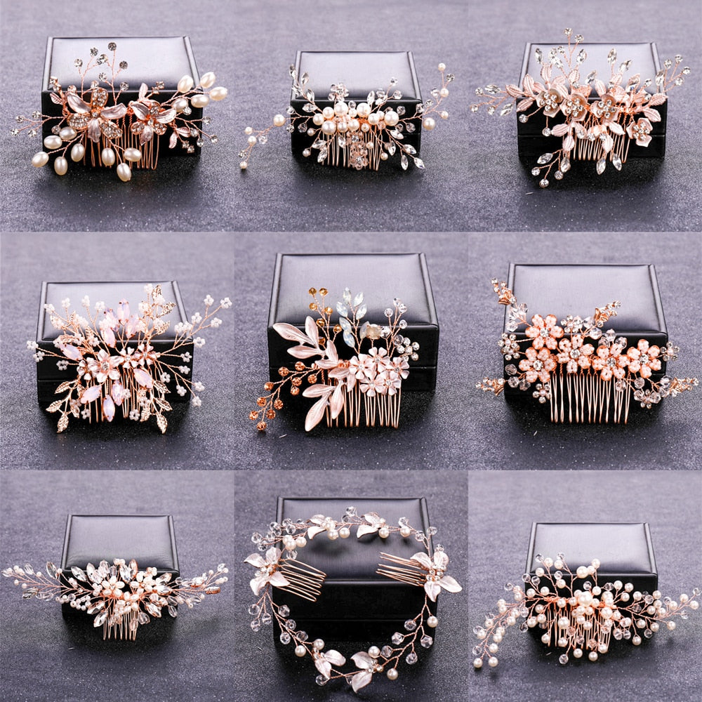 Blossoming Elegance Rose Gold Color Crystal Pearl. Hair accessories for brides.. Hair accessories in USA. Bride accessories in USA. Bridal hair accessories in USA. Kids hair accessories in USA. Girls hair accessories. Hair products. Beautiful hair accessories.