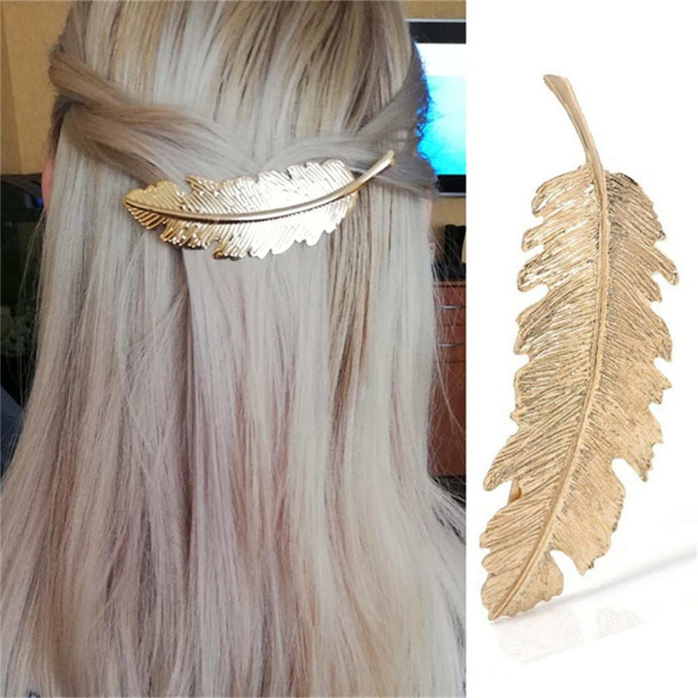 Feather Leaf Barrette: Vintage Alloy Hair Clip for Women. Hair accessories in USA. Bride accessories in USA. Bridal hair accessories in USA. Kids hair accessories in USA. Girls hair accessories. Hair products. Beautiful hair accessories.