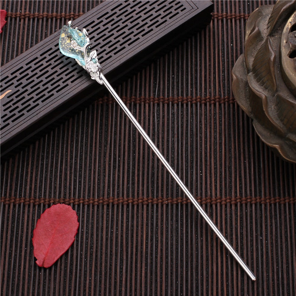 Elegant Glazed Metal Hair Stick - Vintage Chinese Style. Hair accessories in USA. Bride accessories in USA. Bridal hair accessories in USA. Kids hair accessories in USA. Girls hair accessories. Hair products. Beautiful hair accessories.