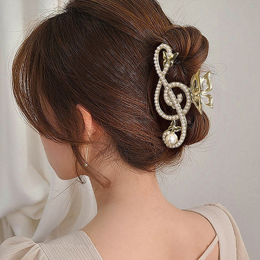 Rhinestone Pearl Note Hair Clip - Elegant Clef-shaped Metal Shark Clip for Women. Hair accessories in USA. Bride accessories in USA. Bridal hair accessories in USA. Kids hair accessories in USA. Girls hair accessories. Hair products. Beautiful hair accessories.