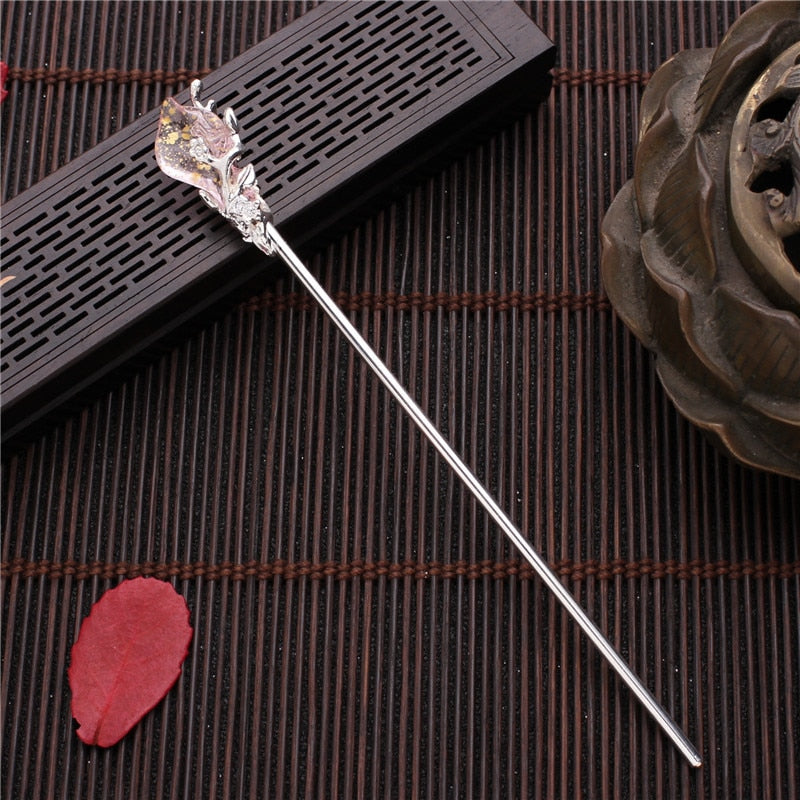 Elegant Glazed Metal Hair Stick - Vintage Chinese Style. Hair accessories in USA. Bride accessories in USA. Bridal hair accessories in USA. Kids hair accessories in USA. Girls hair accessories. Hair products. Beautiful hair accessories.