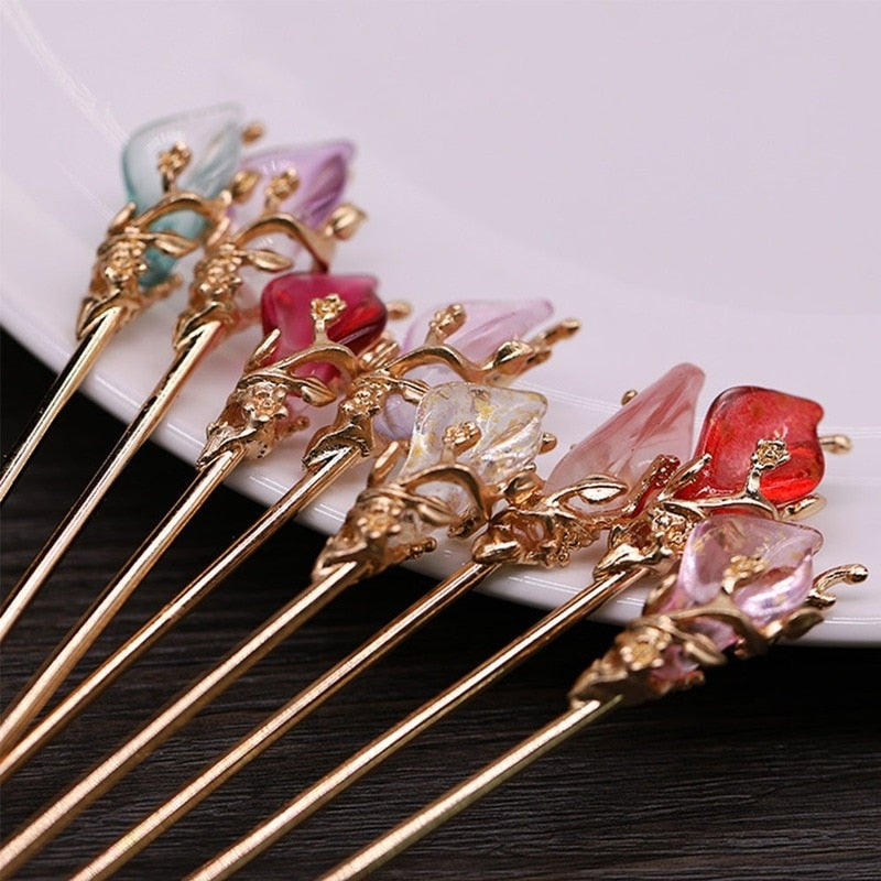 Elegant Glazed Metal Hair Stick - Vintage Chinese Style. Hair accessories in USA. Bride accessories in USA. Bridal hair accessories in USA. Kids hair accessories in USA. Girls hair accessories. Hair products. Beautiful hair accessories.