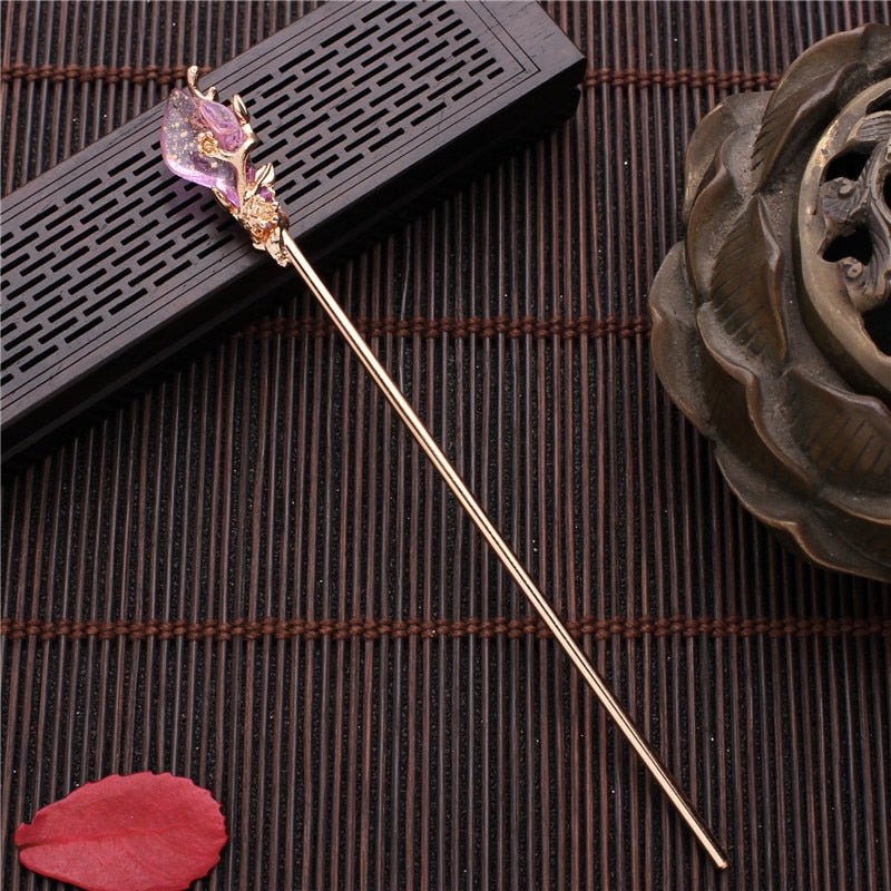 Elegant Glazed Metal Hair Stick - Vintage Chinese Style. Hair accessories in USA. Bride accessories in USA. Bridal hair accessories in USA. Kids hair accessories in USA. Girls hair accessories. Hair products. Beautiful hair accessories.