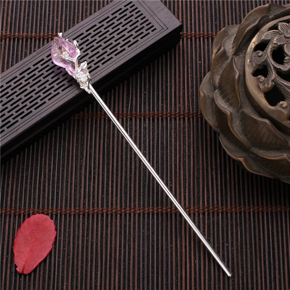 Elegant Glazed Metal Hair Stick - Vintage Chinese Style. Hair accessories in USA. Bride accessories in USA. Bridal hair accessories in USA. Kids hair accessories in USA. Girls hair accessories. Hair products. Beautiful hair accessories.