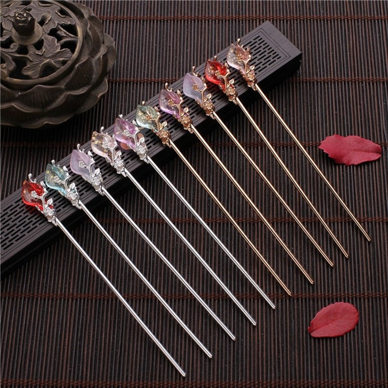 Elegant Glazed Metal Hair Stick - Vintage Chinese Style. Hair accessories in USA. Bride accessories in USA. Bridal hair accessories in USA. Kids hair accessories in USA. Girls hair accessories. Hair products. Beautiful hair accessories.